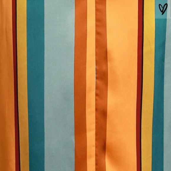  Orange Multi Striped Satin High-Low Midi Dress - Picture 6 of 6